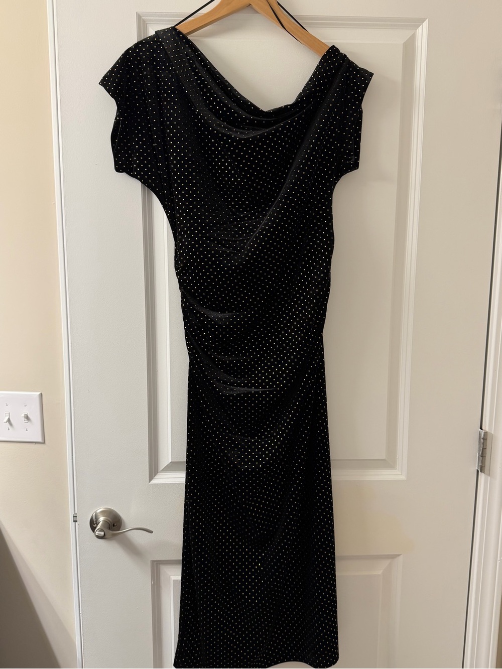 Gibson Latimer Black velvet Polka Dot Cowl Neck Dress